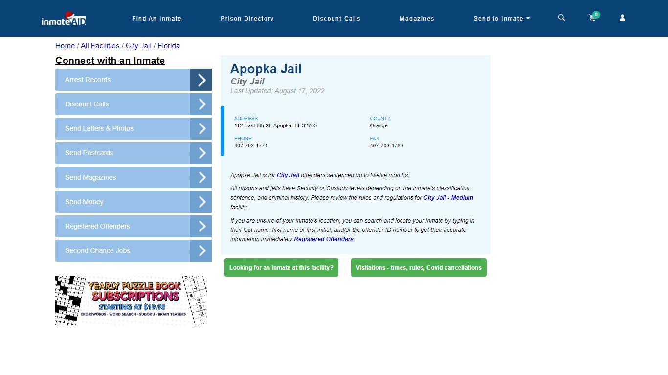 Apopka Jail | Inmate Locator